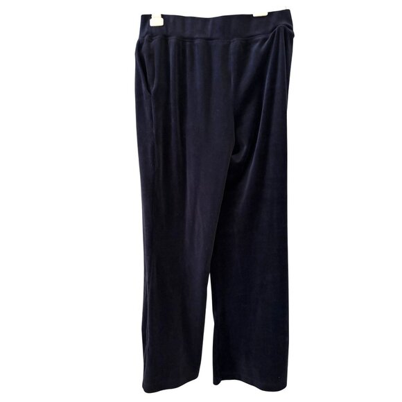 Cable & Gauge Studio Navy Velour Tracksuit w Half-Zip Hoodie & Wide-Leg Pants - Picture 4 of 9